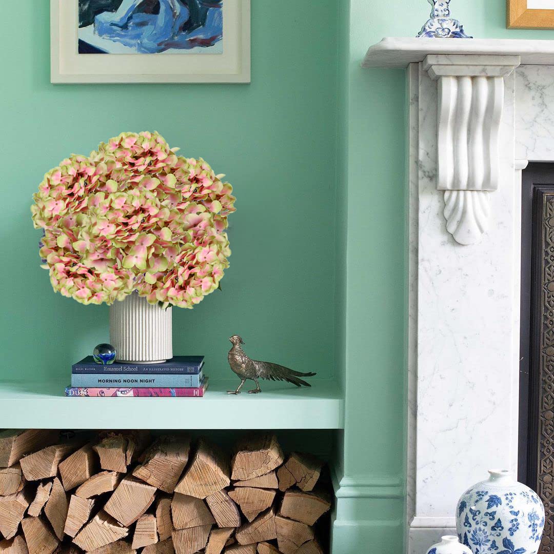 DILATATA Faux hydrangeas suitable for home decor on shelves or mantels.