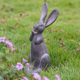 DiliComing bunny statue with resin and wood-like texture for home decor