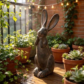 DiliComing bunny statue viewed from the side for outdoor garden charm