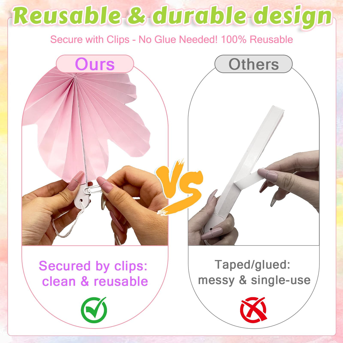 Dimhut reusable pastel decor, fold flat storage after events.