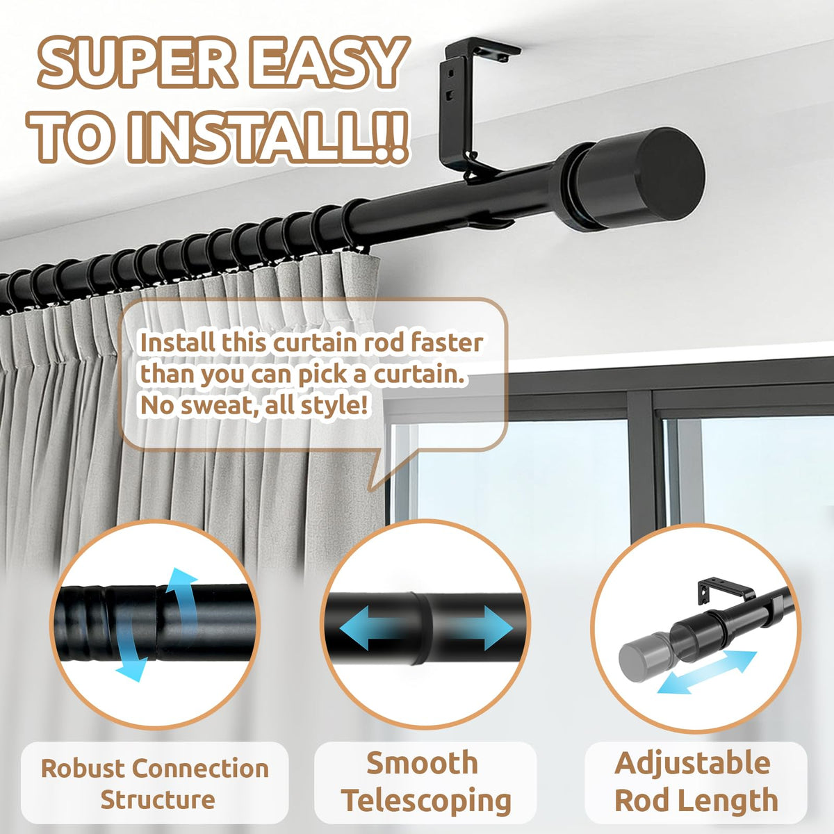 Dimili outdoor curtain rod with ceiling mount option for a clean look.
