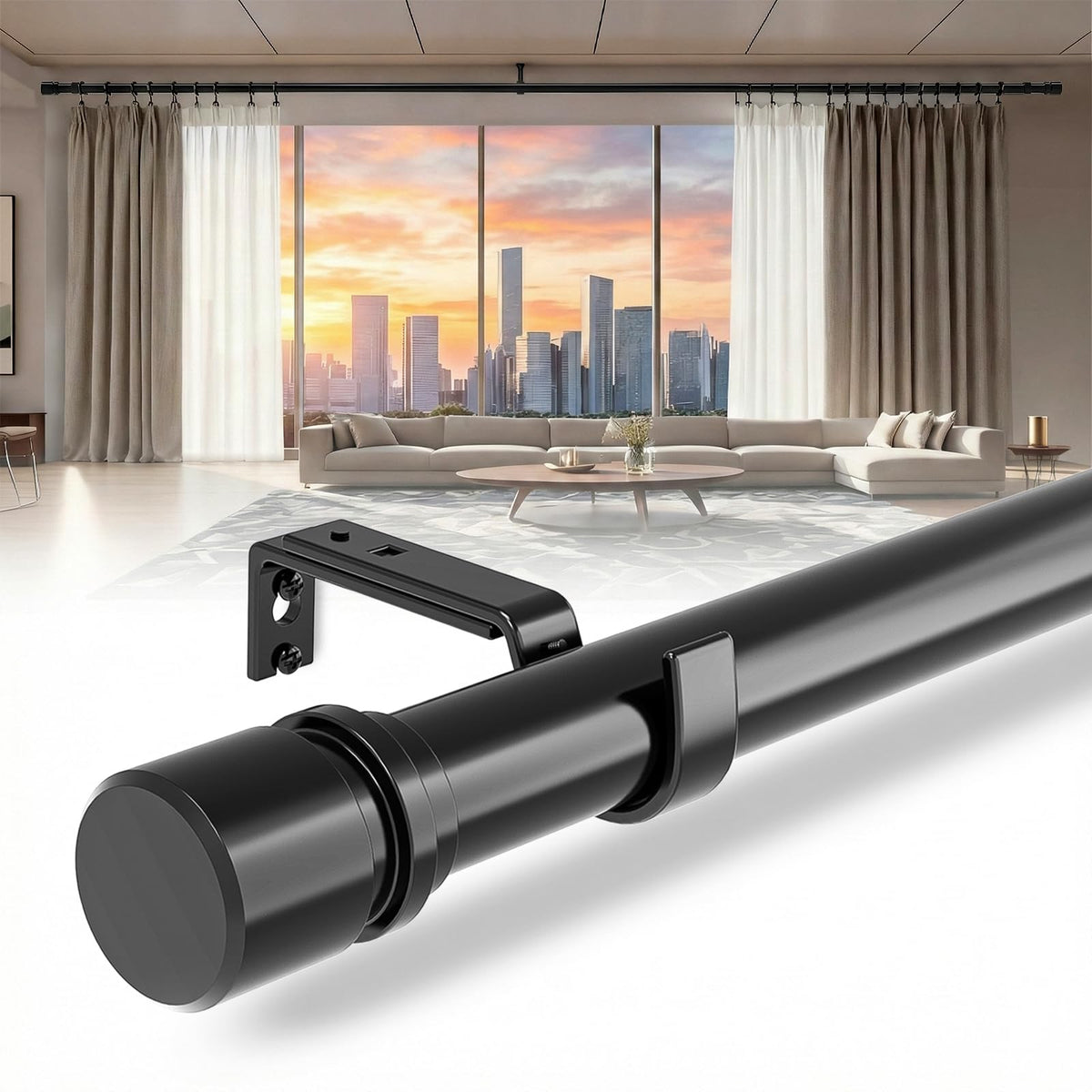 Dimili outdoor curtain rod fully adjustable from 32 to 240 inches for wide windows.