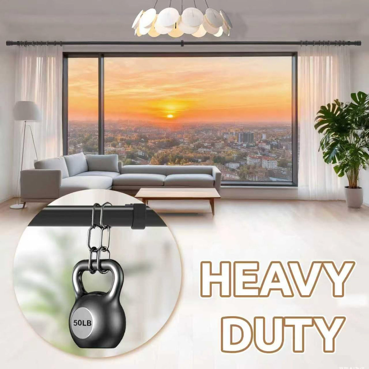 Dimili heavy-duty curtain rod supports heavy curtains without sagging.