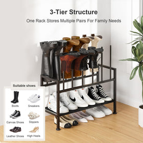 DIMJ 3-tier rack holds boots, sneakers, and slippers for efficient closet space