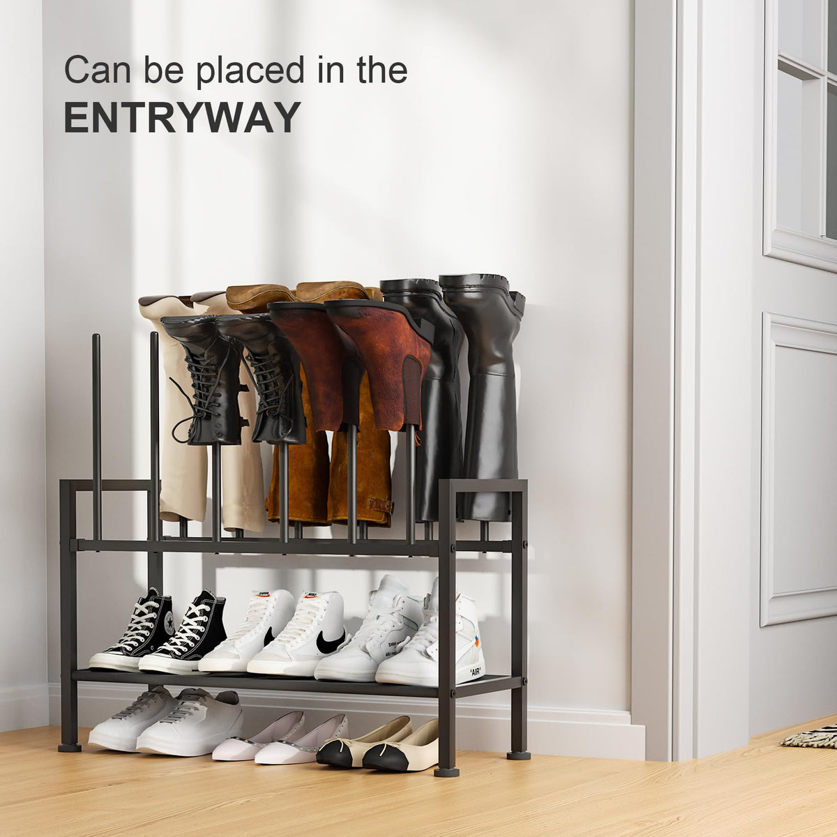 DIMJ rack with adjustable feet adapts to uneven floors for stable storage