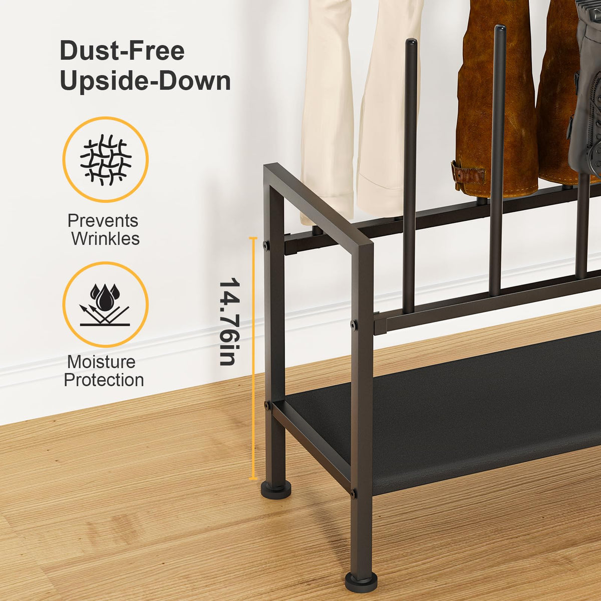 DIMJ boot rack upside-down design reduces creasing and keeps footwear protected