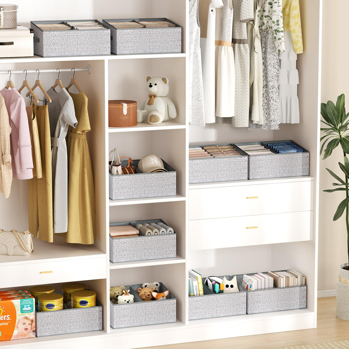 DIMJ closet bin grey with transport handles for easy moving.