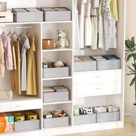 DIMJ closet bin grey with transport handles for easy moving.
