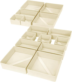 DIMJ large beige drawer organizer bin for underwear and bras, neatly sorted.