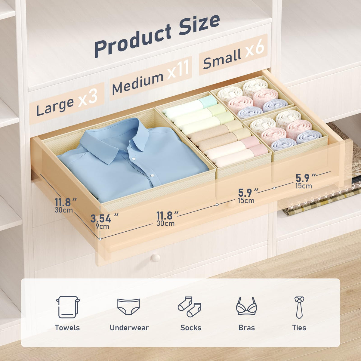 DIMJ drawer organizer medium box for everyday wardrobe organization