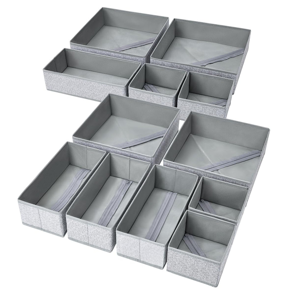 DIMJ Drawer Organizers 12-pack with foldable fabric for space-saving wardrobe organization