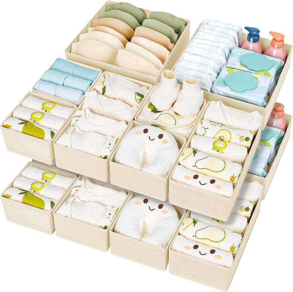 DIMJ 15-pack drawer organizers set, foldable for neat, customizable drawers