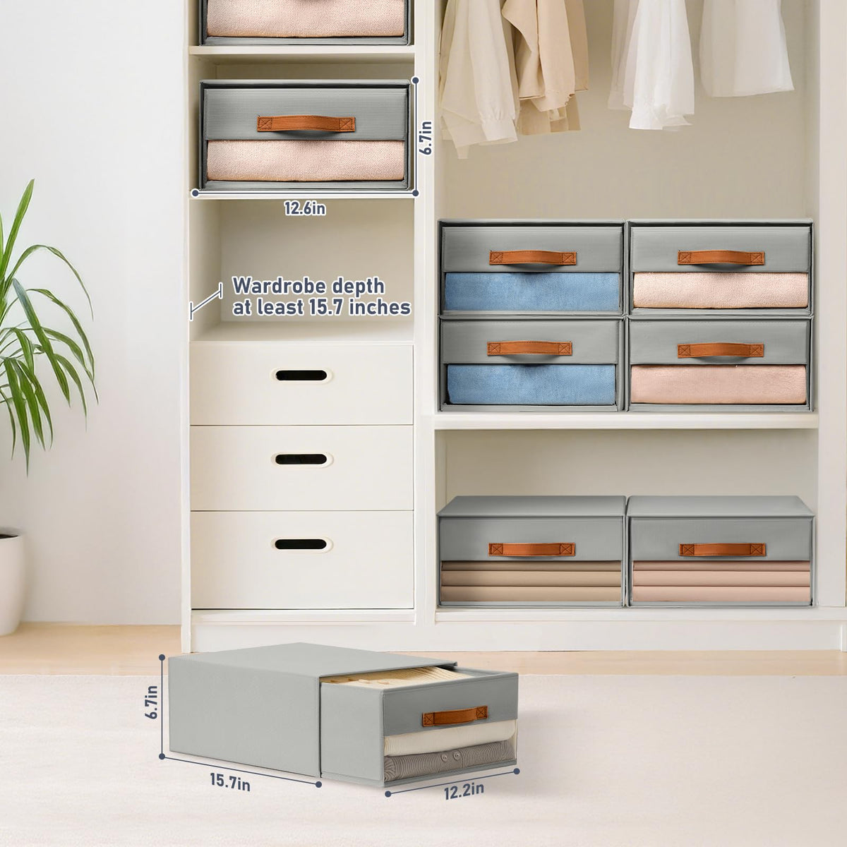 DIMJ fabric bin reinforced panels provide sturdy, long-lasting closet storage