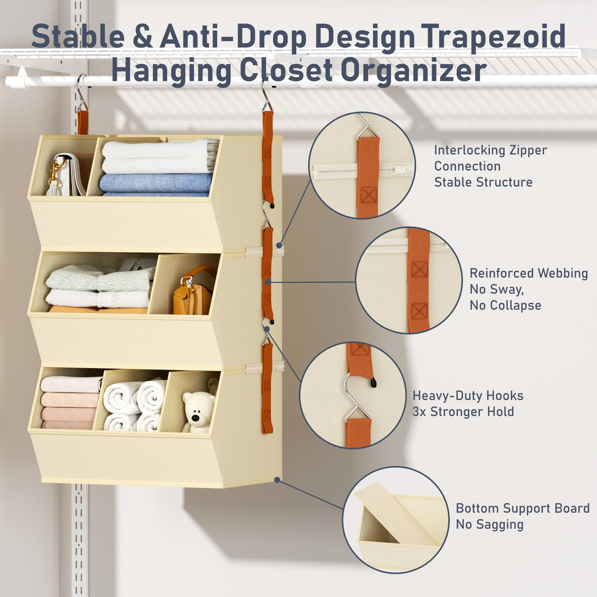 DIMJ Fabric closet storage system folded flat for compact storage.