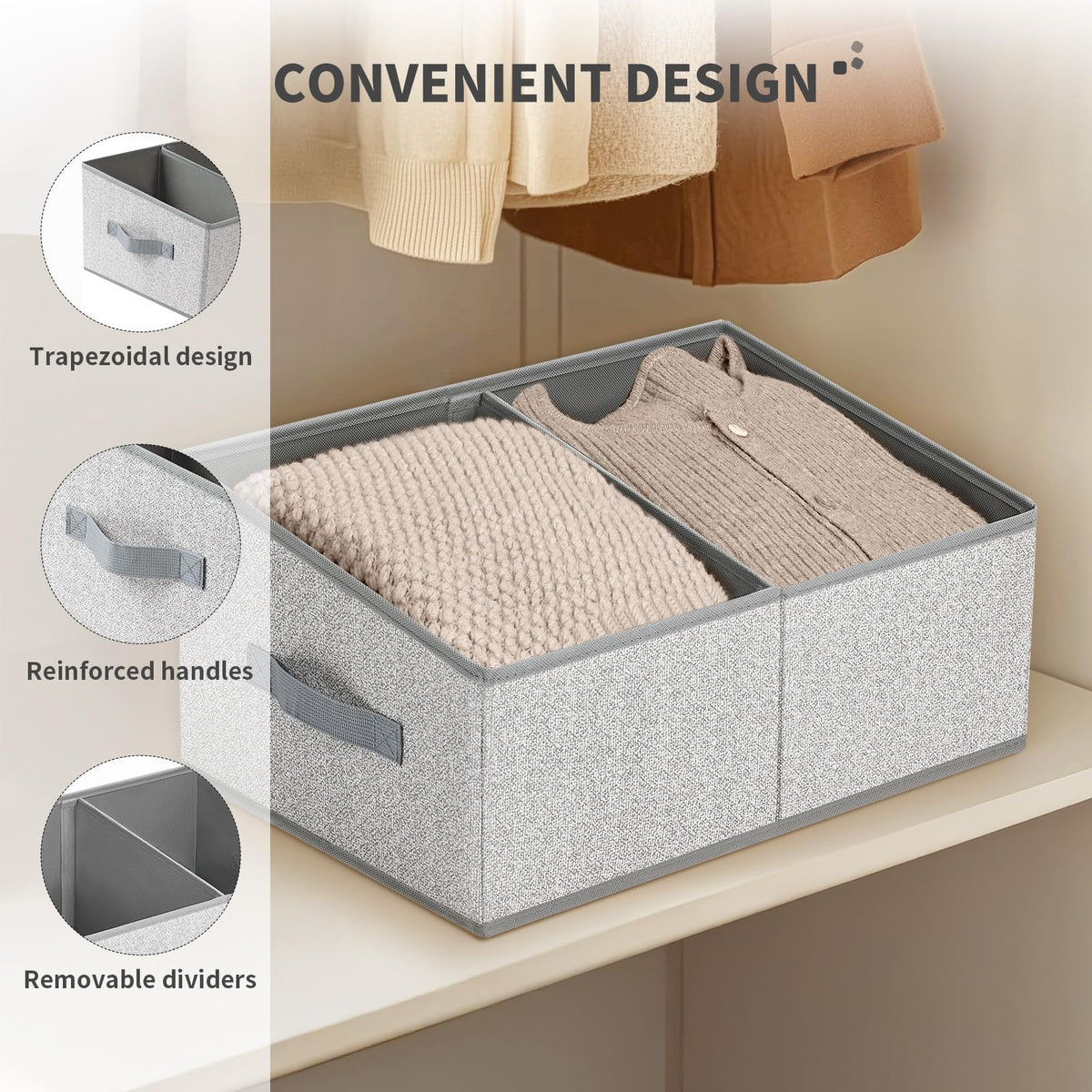 DIMJ fabric storage bin grey, folded design with integrated handles.