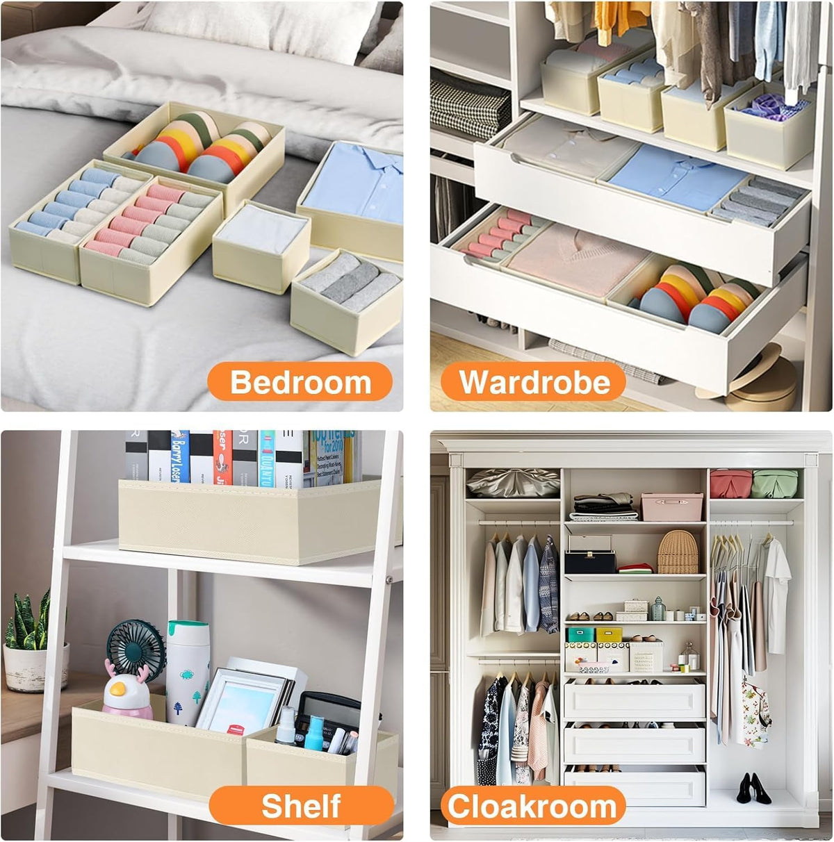DIMJ foldable closet storage bin in beige for quick setup.