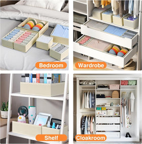 DIMJ foldable closet storage bin in beige for quick setup.