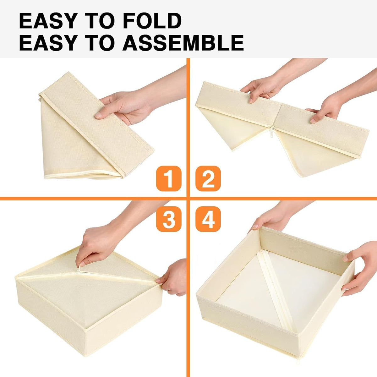 DIMJ foldable dresser organization bin in beige saves space when not in use.