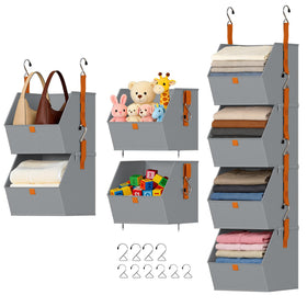 DIMJ hanging closet organizer with a 4-tier design for versatile bedroom storage.