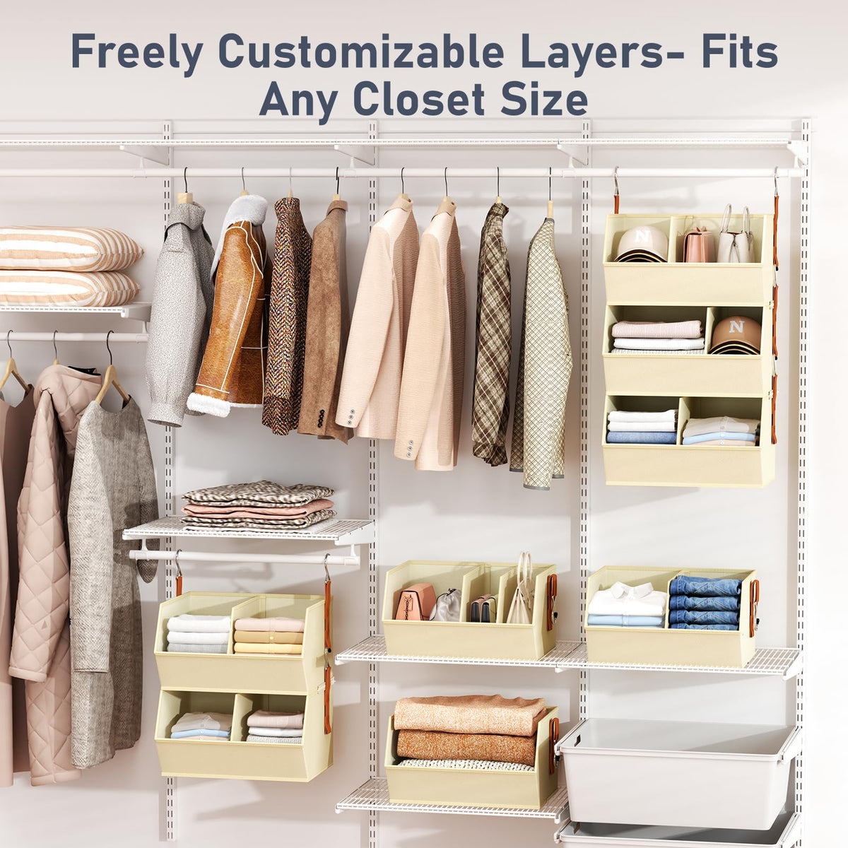 DIMJ Hanging Closet Organizer with dividers, ideal for organizing sweaters.