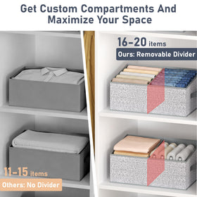 DIMJ large closet bin grey with divider demonstrates customizable compartments.