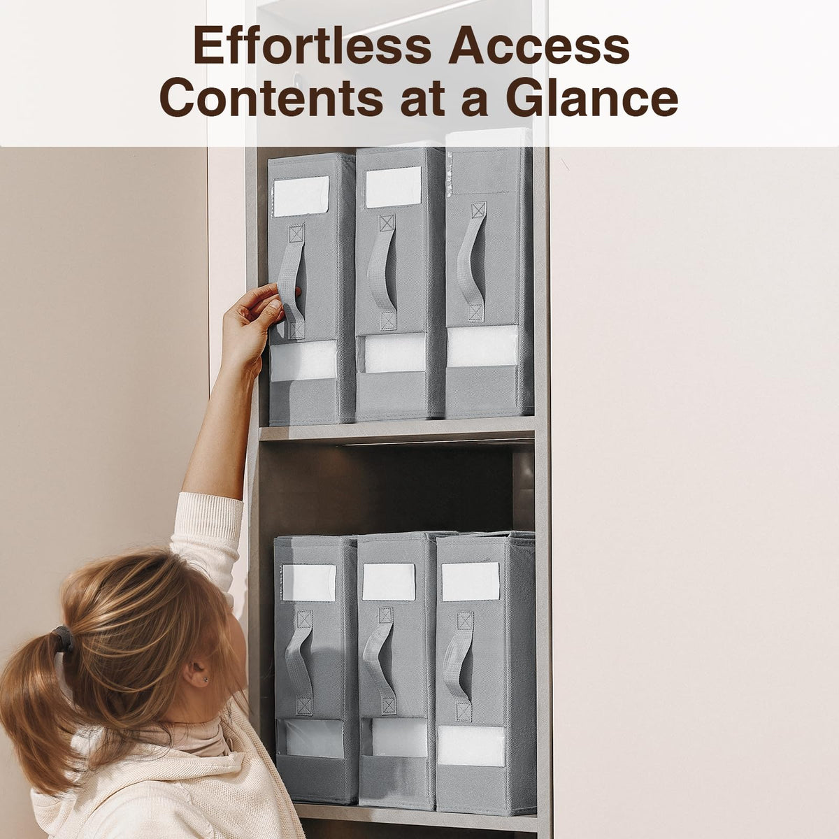 DIMJ linen closet organizer box fits Queen and King sets without crowding shelves.