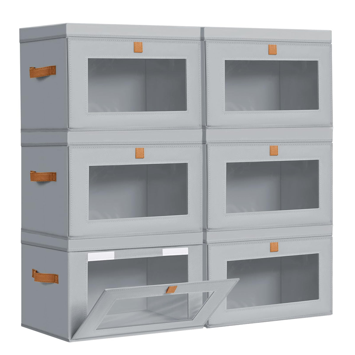 DIMJ storage bin with front opening for easy access on high shelves