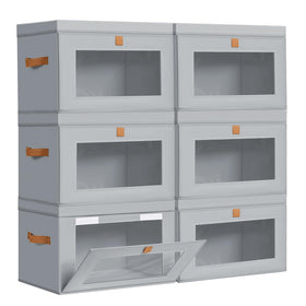 DIMJ storage bin with front opening for easy access on high shelves