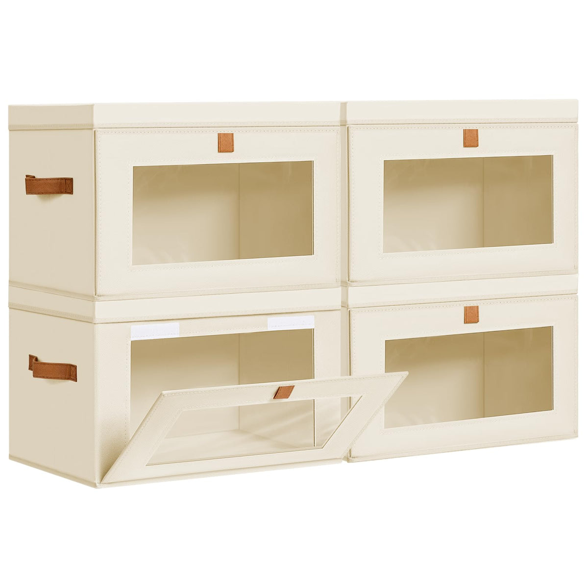 DIMJ storage bins with front opening for easy access on high shelves