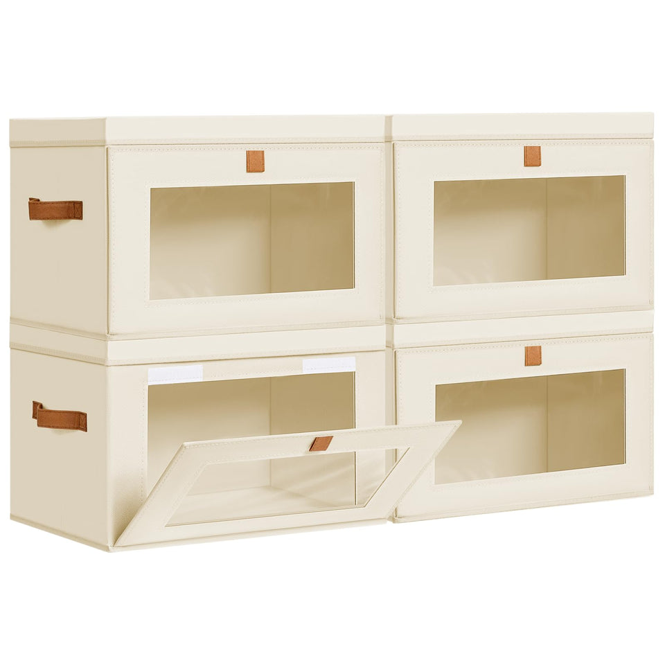 DIMJ storage bins with front opening for easy access on high shelves
