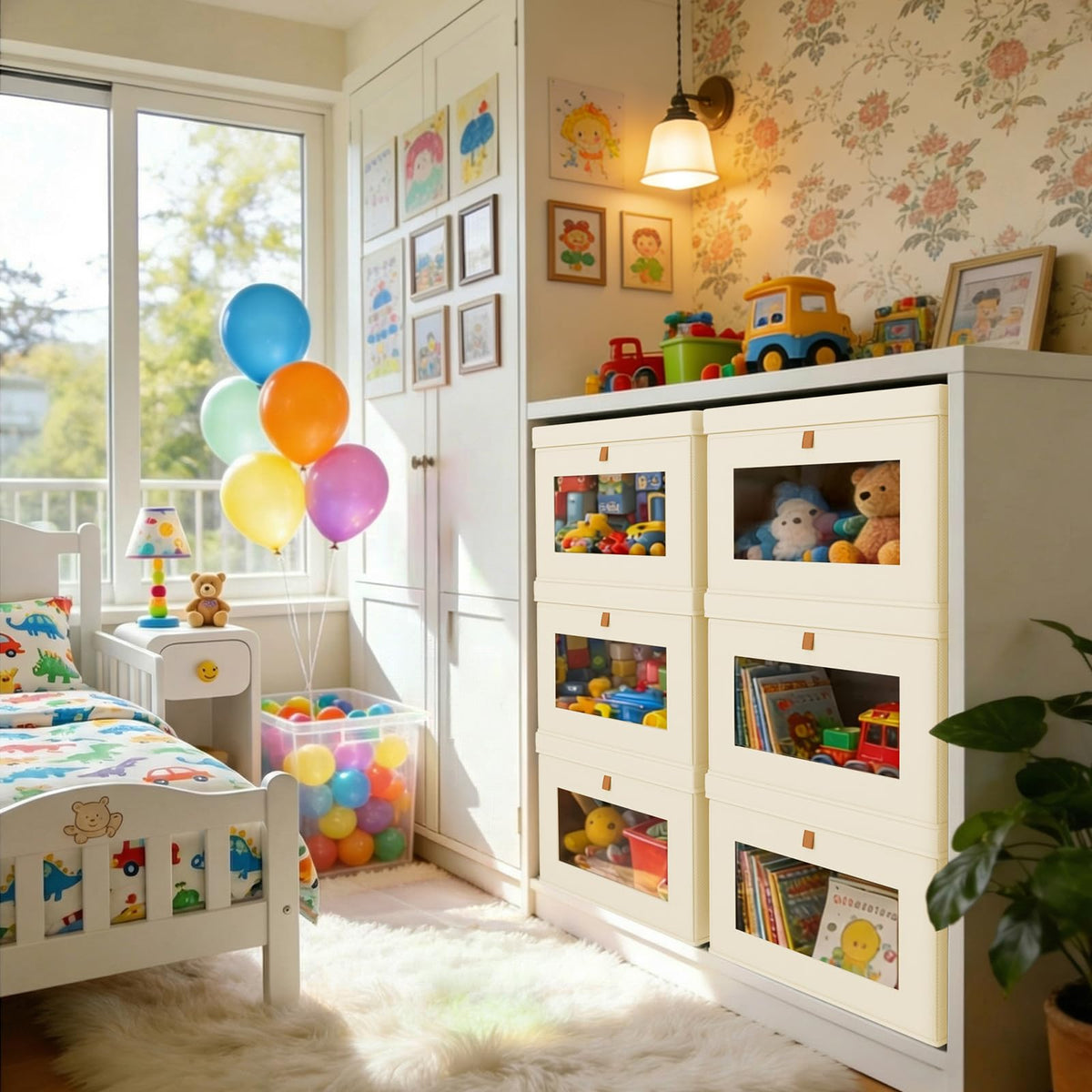 DIMJ storage bins with lids, double handles ease of moving.