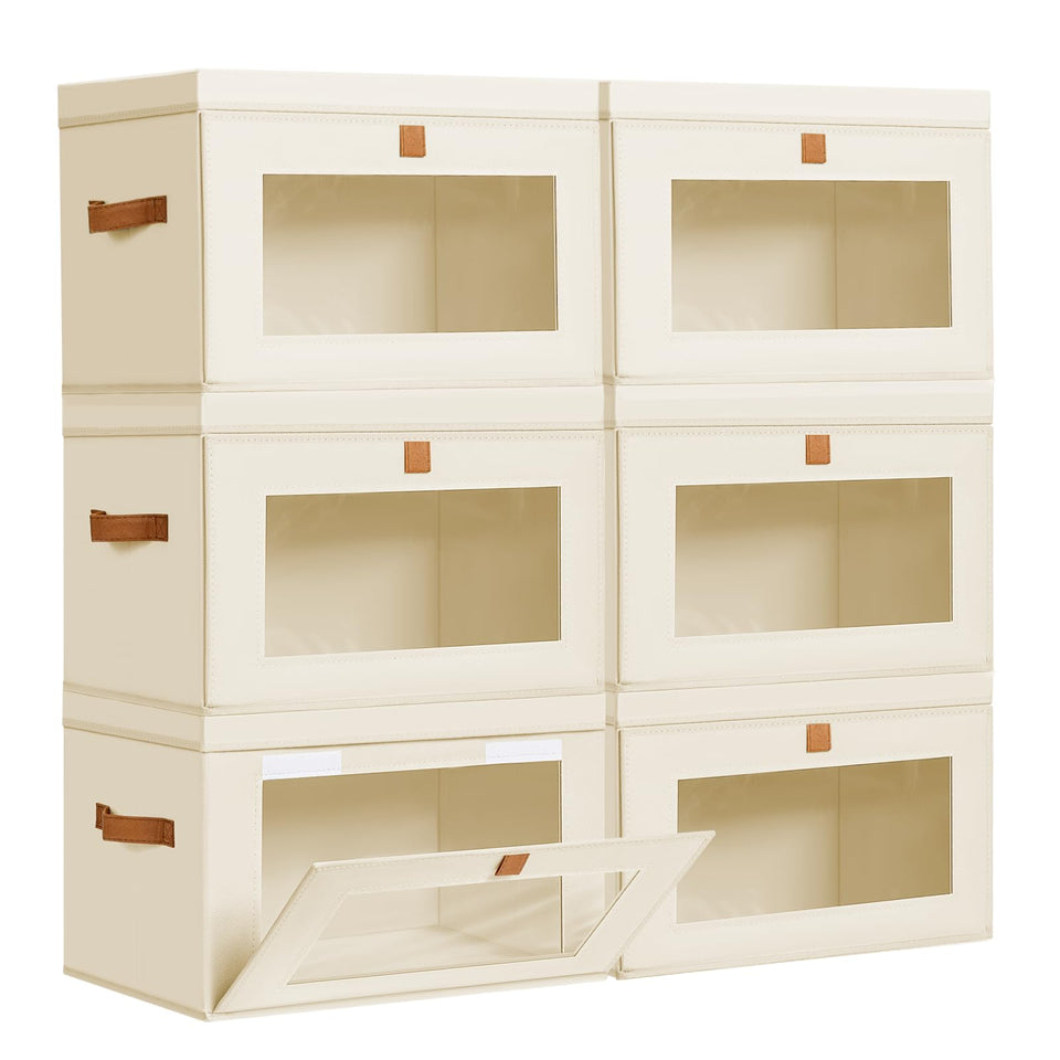 DIMJ storage bins with lids, front view, easy access for clutter-free living.