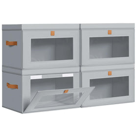 DIMJ storage bins with front opening for easy access and organized shelves.