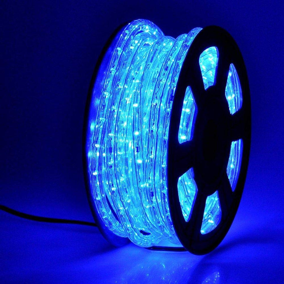 DINGFU 50ft 360 LED blue rope light for outdoor decor and ambient lighting