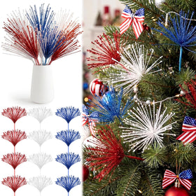 Dingion red firework picks add festive sparkle to centerpieces.