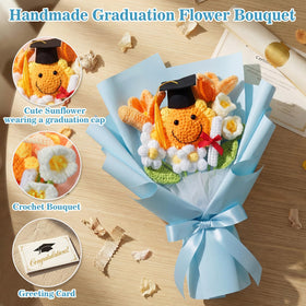Dingion graduation crochet bouquet tulips detail, handmade charm.