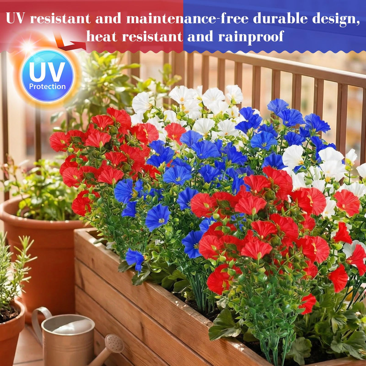 Dingion petunias weatherproof blooms for porch railings, windows, and patios.
