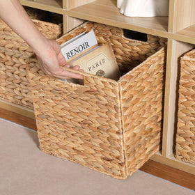 DINGTAI foldable wicker bin with handles for easy access from shelves.