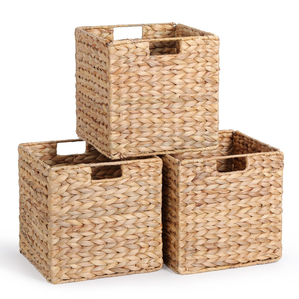 DINGTAI water hyacinth cube basket on shelf for neat storage.