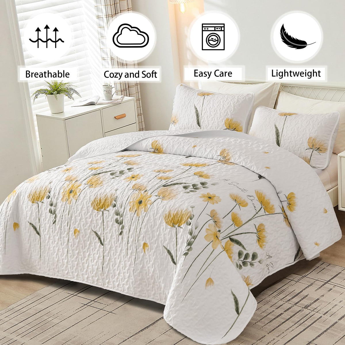 Dinjoy quilt set being machine washed in cold water for easy care