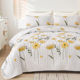 Dinjoy quilt set queen with floral pattern adds vibrant spring ambiance to the bed