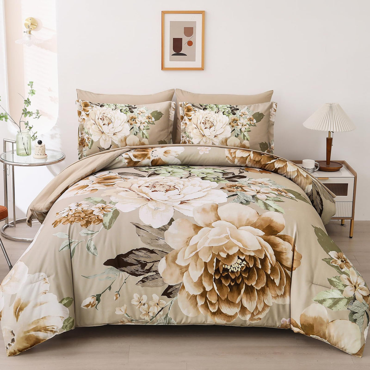 Dintszyayue khaki floral comforter closeup showing soft texture and detailed pattern