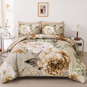 Dintszyayue khaki floral comforter closeup showing soft texture and detailed pattern