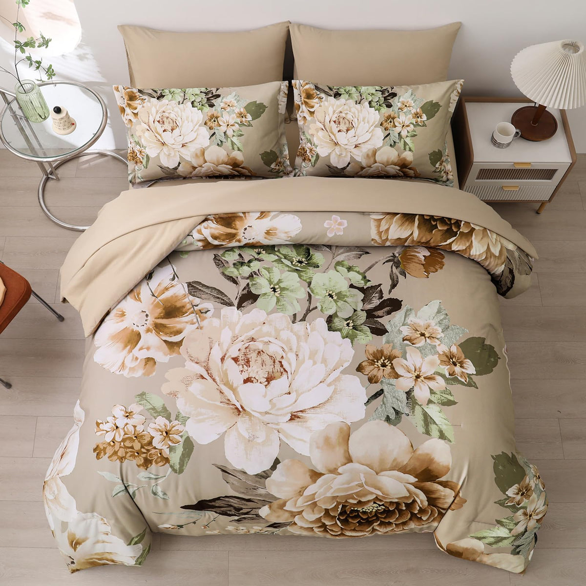 Dintszyayue khaki floral pattern reversible design for two looks