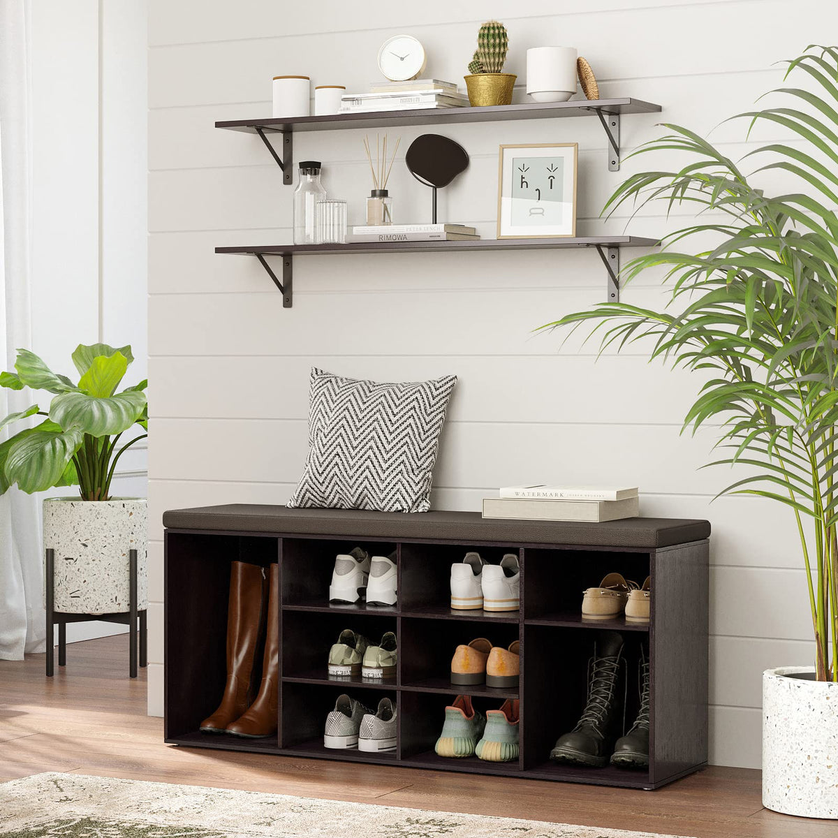 DINZI LVJ living room display on wall demonstrates multi-level storage and decor boost.