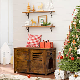 DINZI LVJ 31.5-inch wood shelf with rustic brown finish.