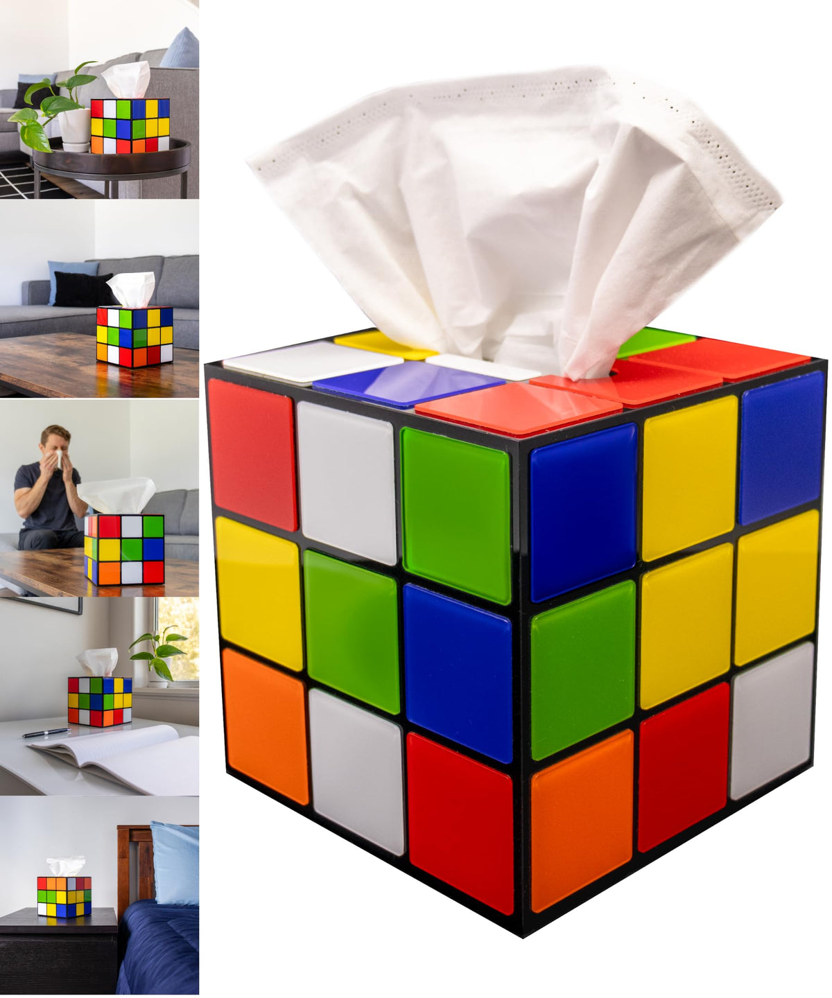 Diochey Creations Magic Cube Tissue Box Cover adds bold retro cube style to shelves.