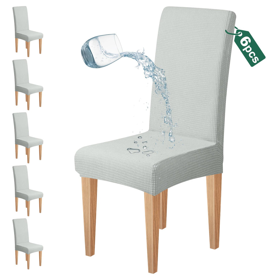 Dioxide waterproof chair covers in gray fabric protect chairs from spills