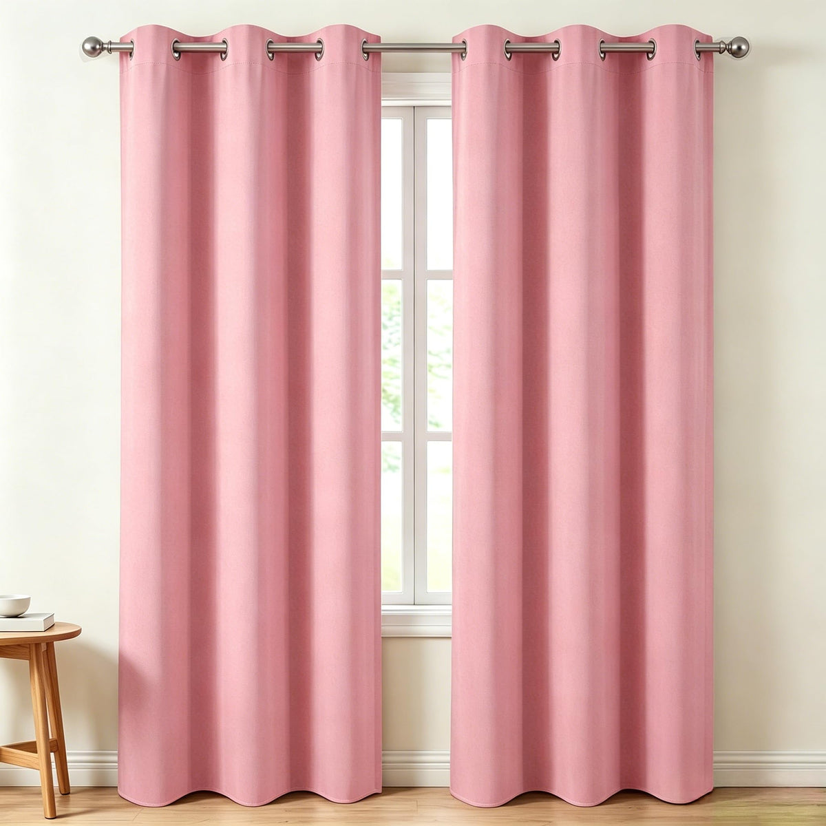 Diraysid pink blackout curtains in a bedroom setup showing controlled light and soft texture