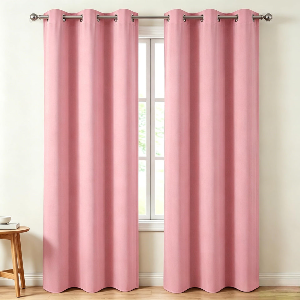 Diraysid pink blackout curtains in a bedroom setup showing controlled light and soft texture